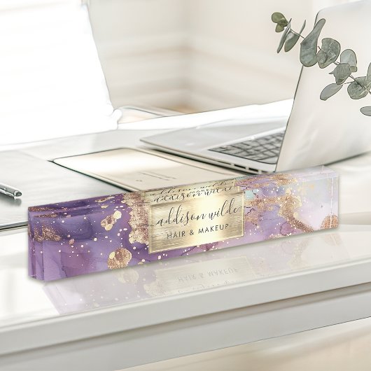 Lila Glitter Waterverf Faux Gold Foil Naambordje