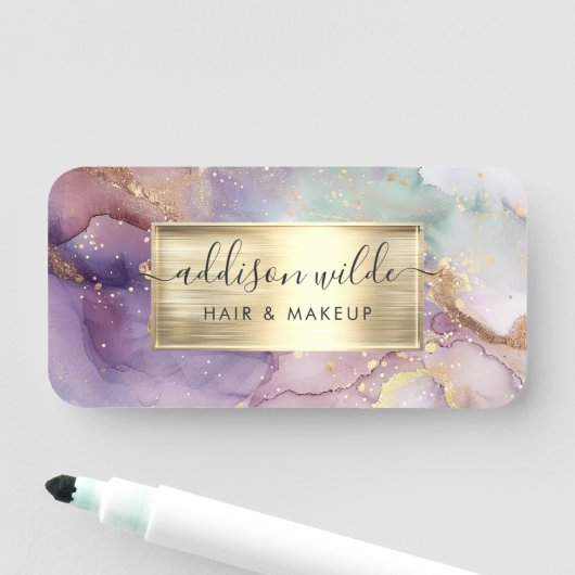 Lila Glitter Waterverf Faux Gold Foil Naamplaatje (In situ)