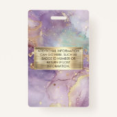 Lila Glitter Waterverf Faux Gold Foil Salon ID Badge (Achterkant)