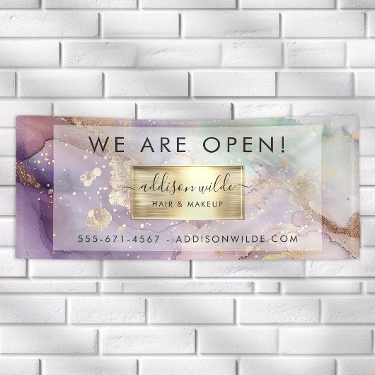 Lila Glitter Waterverf Faux Gold Salon Opening Spandoek