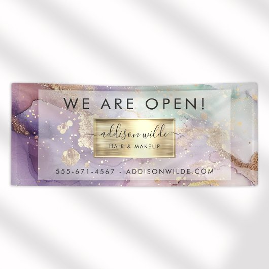 Lila Glitter Waterverf Faux Gold Salon Opening Spandoek