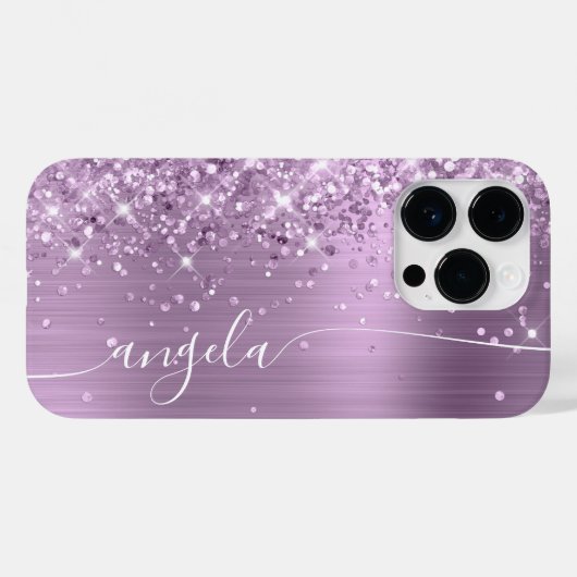 Lila Glittery Glam-handtekening Case-Mate iPhone Case (Achterkant (horizontaal))