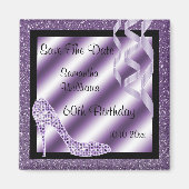 Lila Glittery Stiletto & Streamers 60e Verjaardag Magneet (Voorkant)