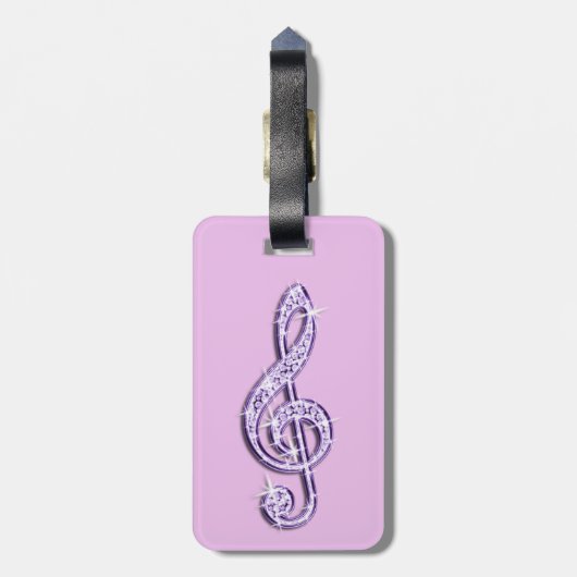 Lila Glitzy Sparkly Muzieknoten Bagagelabel (Achterkant verticaal)