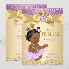 Lila Gold Ballerina Princess Baby shower Ethnic Kaart