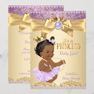 Lila Gold Ballerina Princess Baby shower Ethnic Kaart
