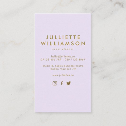 Lila & Gold Balloon Event Planner Social Media Visitekaartje (Achterkant)