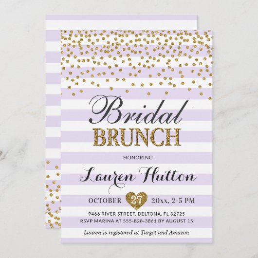 Lila Gold Bridal Brunch nodigt Kaarten Mimosa uit (Voorkant / Achterkant)