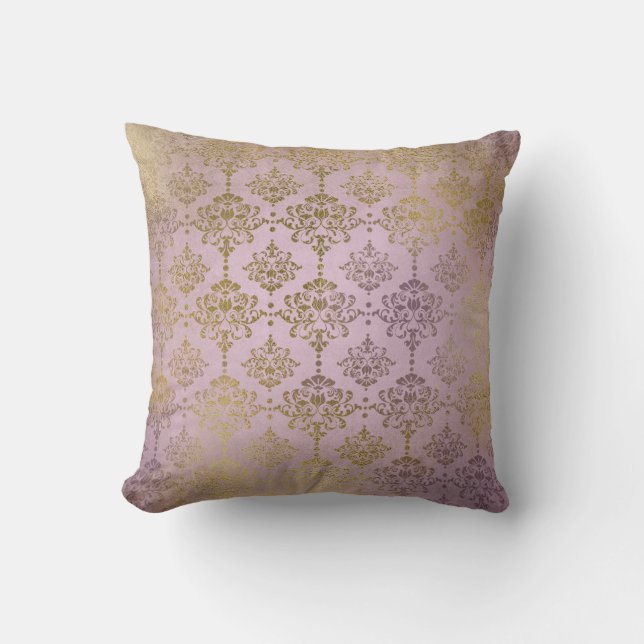  Lila Gold Damask Pillow Paars Kussen (Voorkant)