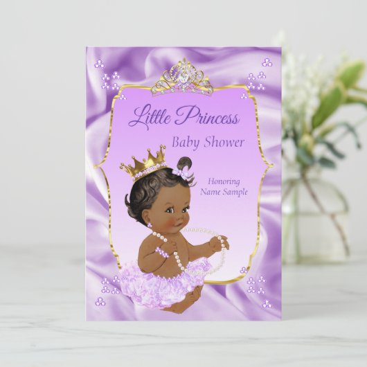 Lila Gold Princess Baby shower Ethnic Girl Kaart (Staand voorkant)