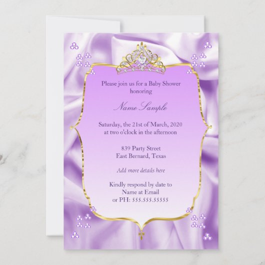 Lila Gold Princess Baby shower Ethnic Girl Kaart (Achterkant)