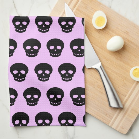 Lila Gothic Skulls Kitchen Towel Theedoek (Quarter Fold)