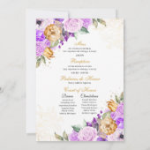 Lila & Goud Bloemen Glitter Tiara Quinceanera Kaart (Achterkant)