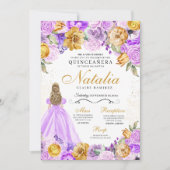 Lila Gouden Prinses Glitter Tiara Quinceanera Kaart (Voorkant)