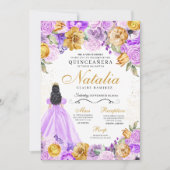 Lila Gouden Prinses Glitter Tiara Quinceanera Kaart (Voorkant)