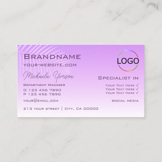 Lila gradiënt palmpelglans en Logo Visitekaartje (Achterkant)