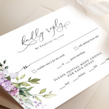Lila Greenery Script Wedding RSVP Reply Kaart