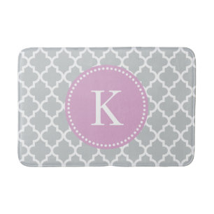 Lila grijs aangepast monogram Quatrefoil Patroon Badmat