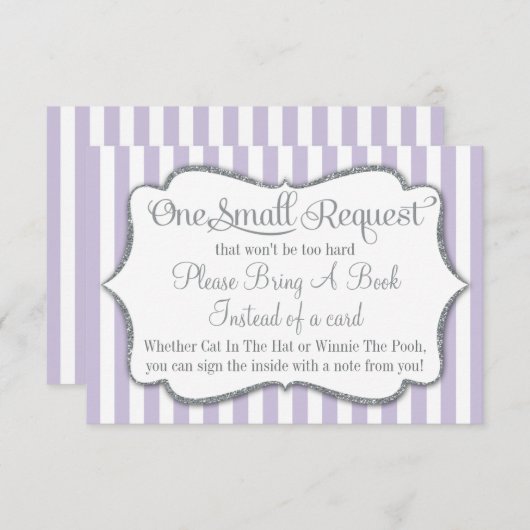 Lila grijs Baby shower brengt een boek Kaart laven (Voorkant / Achterkant)