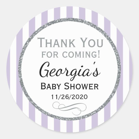 Lila grijs Baby shower Hartelijk dank voor de voor Ronde Sticker (Voorkant)