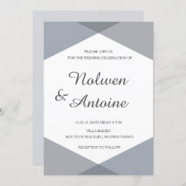 Lila grijs blauw geometrische elegante moderne bru kaart