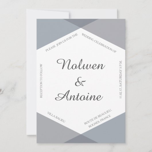 Lila grijs blauw hexagon elegant modern huwelijk kaart (Voorkant)