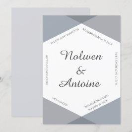 Lila grijs blauw hexagon elegant modern huwelijk kaart