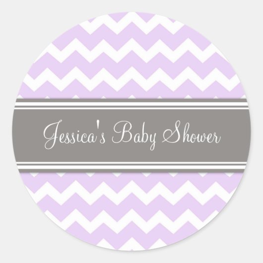 Lila Grijs Chevron Baby shower Favor Stickers (Voorkant)