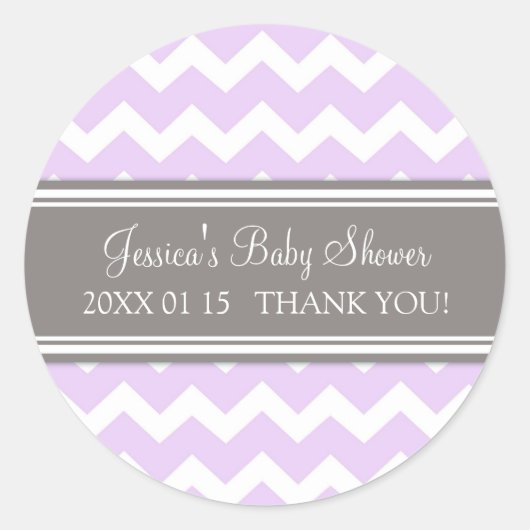 Lila Grijs Chevron Baby shower Favor Stickers (Voorkant)