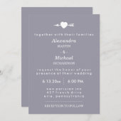 Lila grijs met hart en pijl elegante bruiloft kaart (Voorkant / Achterkant)