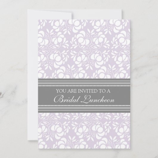 Lila grijze Damask Bridal Lunch Invitation Cards Kaart (Voorkant)