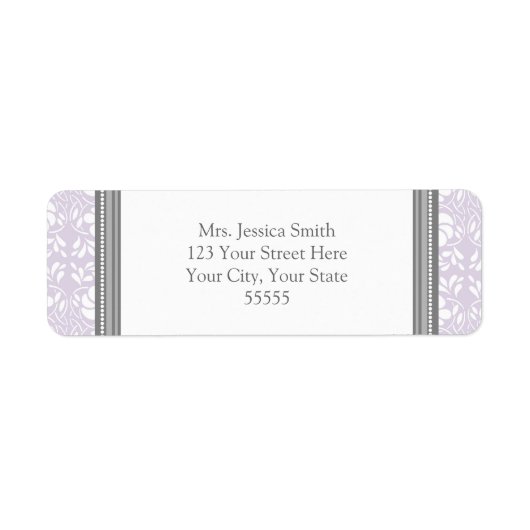 Lila grijze Damask Custom Return-adreslabels Etiket (Voorkant)
