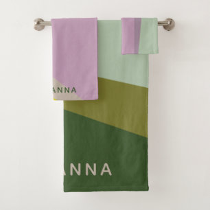 Lila Groen Geometrische kleurenblok Aangepast Bad Handdoek