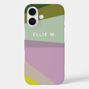 Lila Groen Geometrische kleurenblok Gepersonalisee iPhone 16 Hoesje