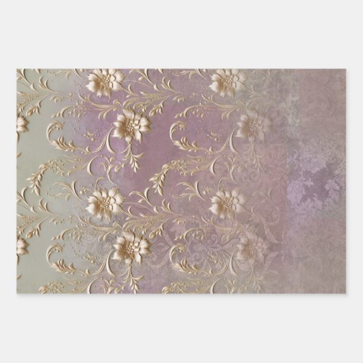 Lila & Groen Portret, Bloemen, In reliëf gemaakte  Inpakpapier Vel (Voorkant 3)