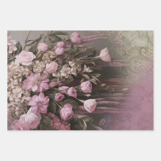 Lila & Groen Portret, Bloemen, In reliëf gemaakte Inpakpapier Vel (Voorkant 2)