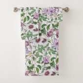 Lila Groen Wit  Botanische Bloemen Bad Handdoek (Insitu)