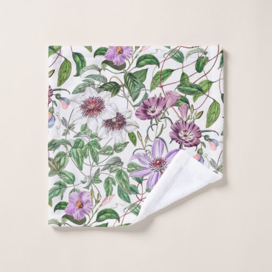 Lila Groen Wit  Botanische Bloemen Bad Handdoek (Wasdoekje)