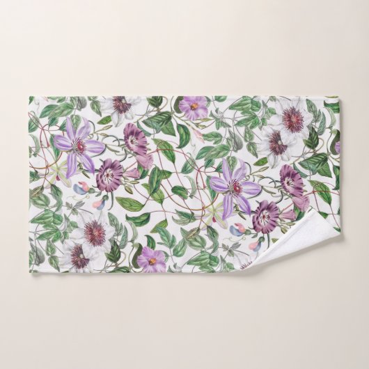 Lila Groen Wit  Botanische Bloemen Bad Handdoek (Handdoek)