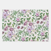 Lila Groen Wit  Botanische Bloemen Inpakpapier Vel (Voorkant)