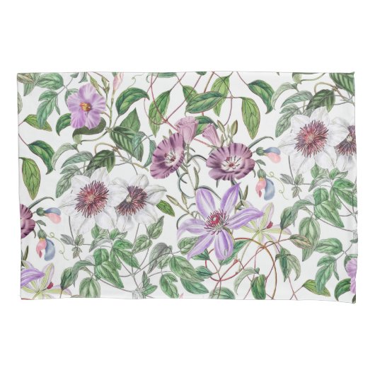 Lila Groen Wit  Botanische Bloemen Kussensloop (Voorkant)