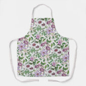 Lila Groen Wit  Botanische Bloemen Schort (Voorkant)