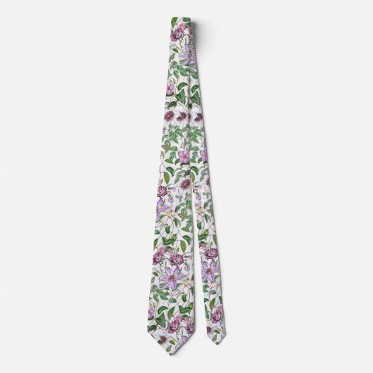 Lila Groen Wit Botanische Bloemen Stropdas (Voorkant)