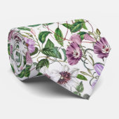 Lila Groen Wit Botanische Bloemen Stropdas (Opgerold)