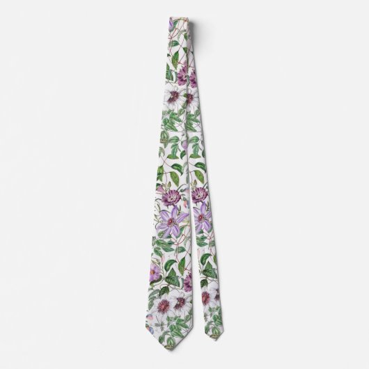 Lila Groen Wit  Botanische Bloemen Stropdas (Voorkant)