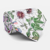 Lila Groen Wit Botanische Bloemen Stropdas (Opgerold)