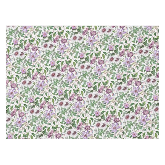 Lila Groen Wit  Botanische Bloemen Tafelkleed (Voorkant (Horizontaal))