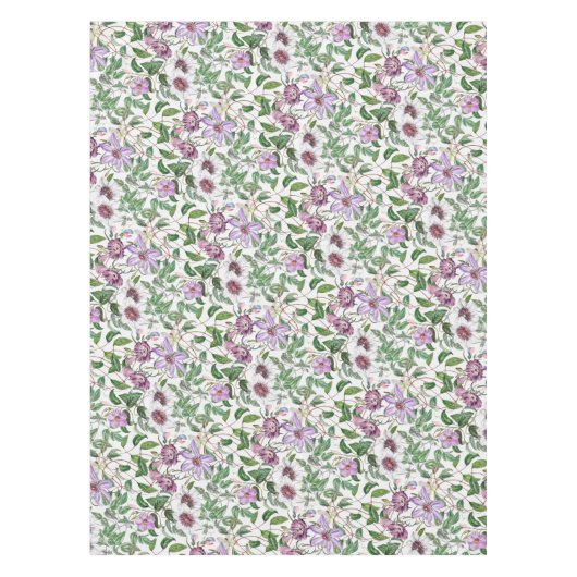Lila Groen Wit Botanische Bloemen Tafelkleed (Voorkant)