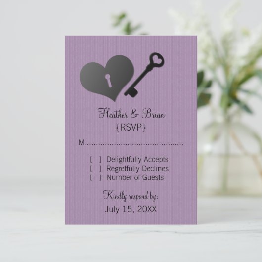 Lila hartslot en sleutelrespons Kaart (Staand voorkant)