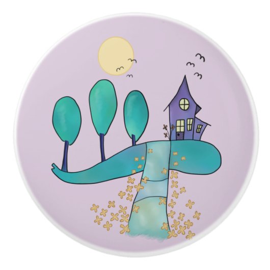 lila Haus Keramische Knop (Voorkant)